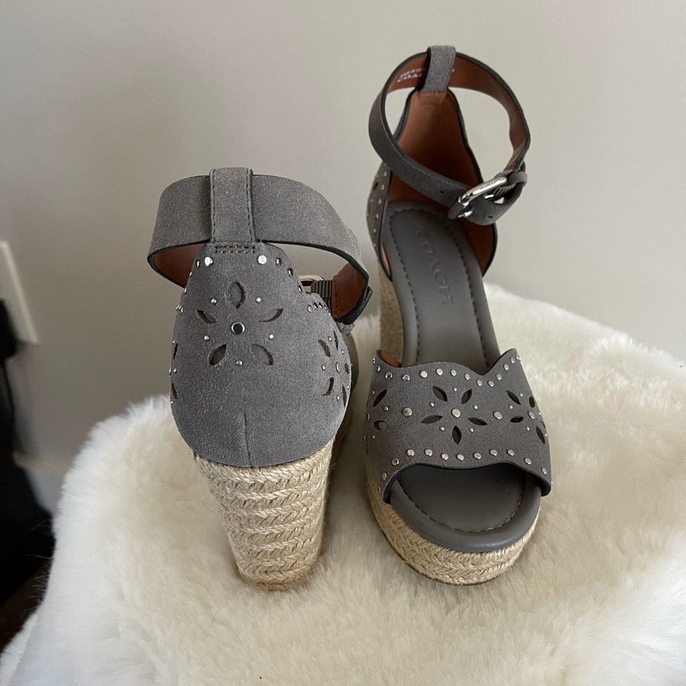 Coach Kelsi gray espadrille sandals suede